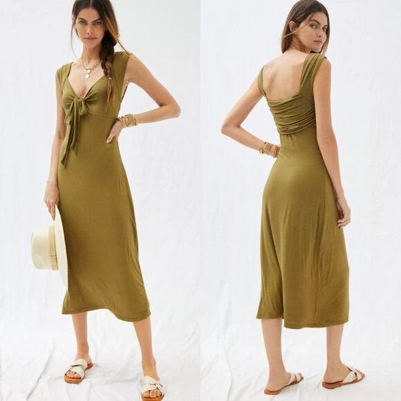 Forever That Girl Dresses & Skirts - NWT Forever That Girl Anthropologie Tie Front Midi Dress Sage Green Sz M